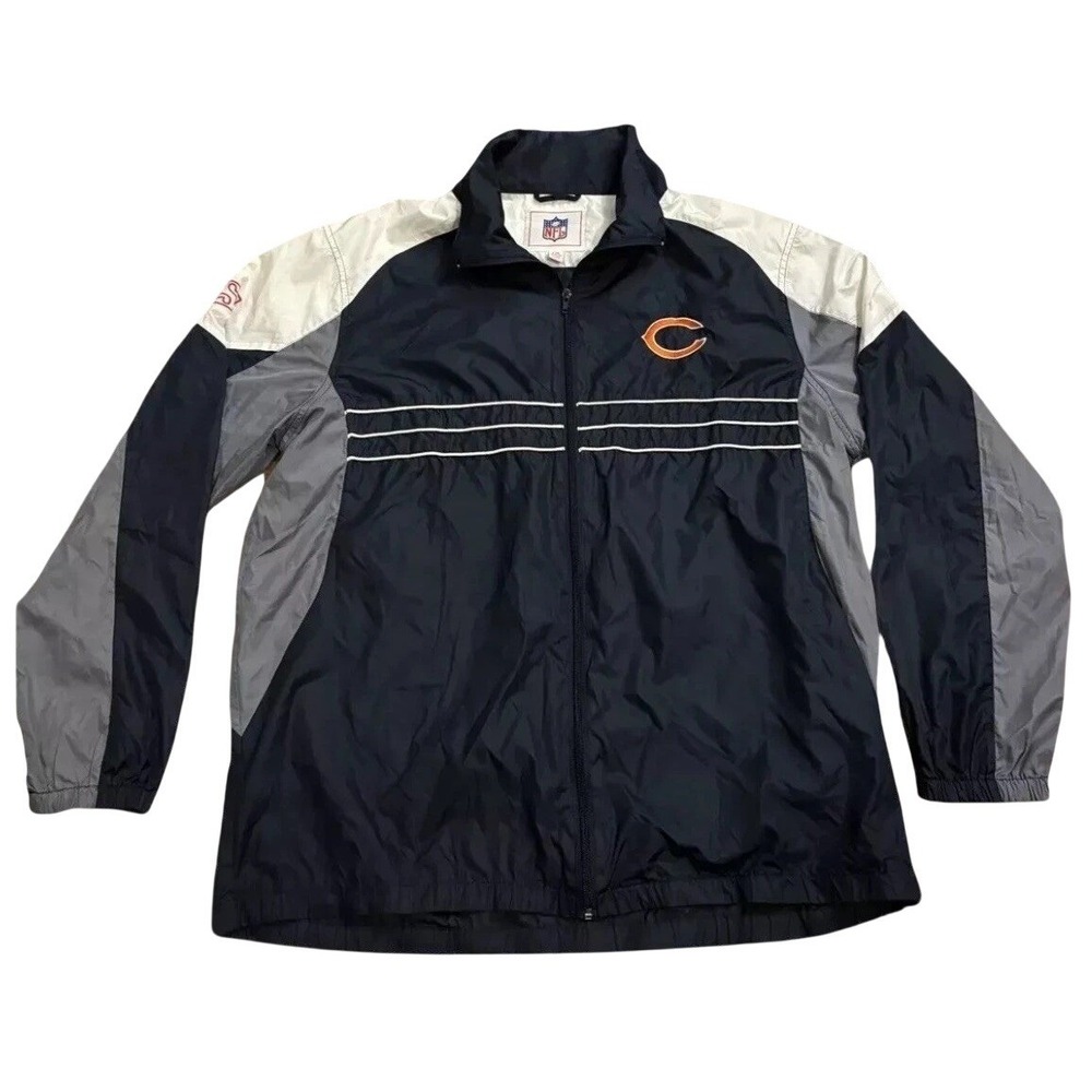 Vintage Mens L Chicago Bears SI Windbreaker Jacket Blue Grey Whit NFL Football.